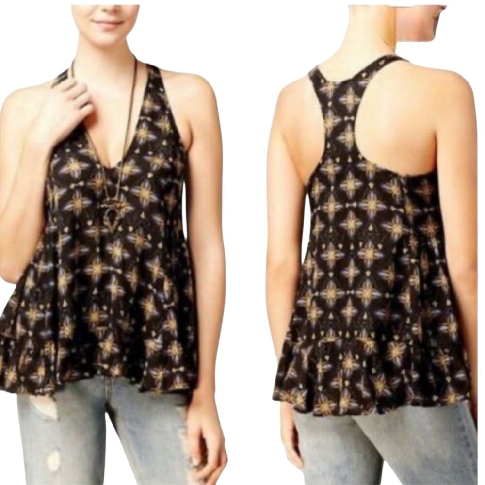Free People Intimately Free  Boho Printed V-Neck Tunic Tank Top Women's Size‎ XS
